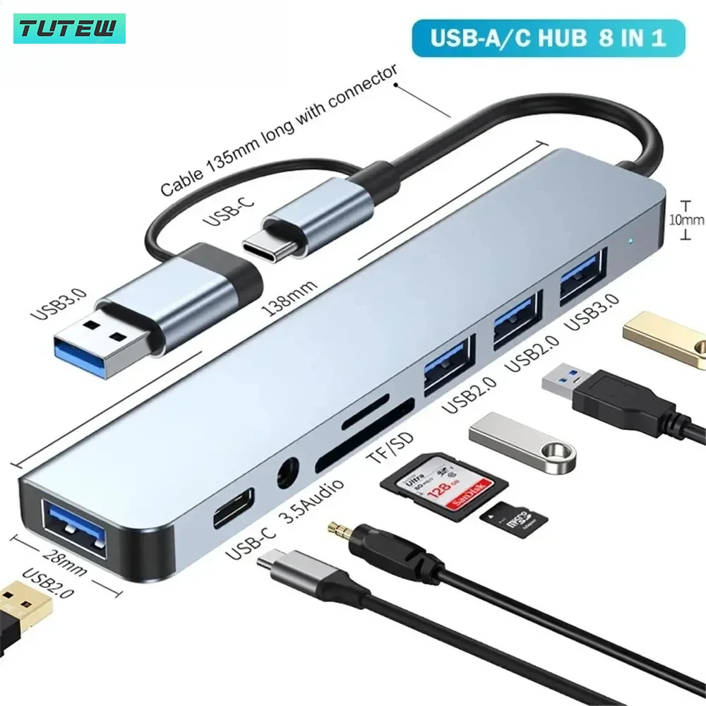8 in 1 USB C 허브 USB 스플리터 USB 익 - Laptop Accessories Hub 리뷰 및 가격