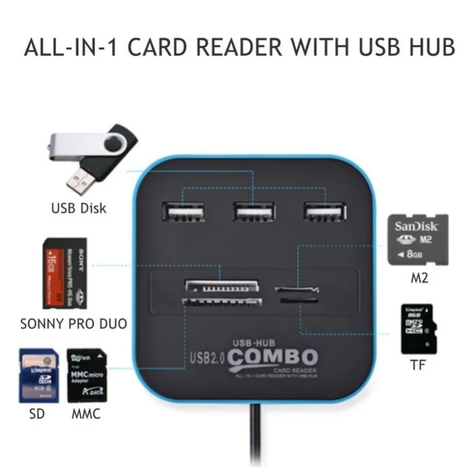3포트 USB 2.0 허브 콤보 USB 마이크로 카드  - Laptop Accessories All In One 리뷰 및 가격