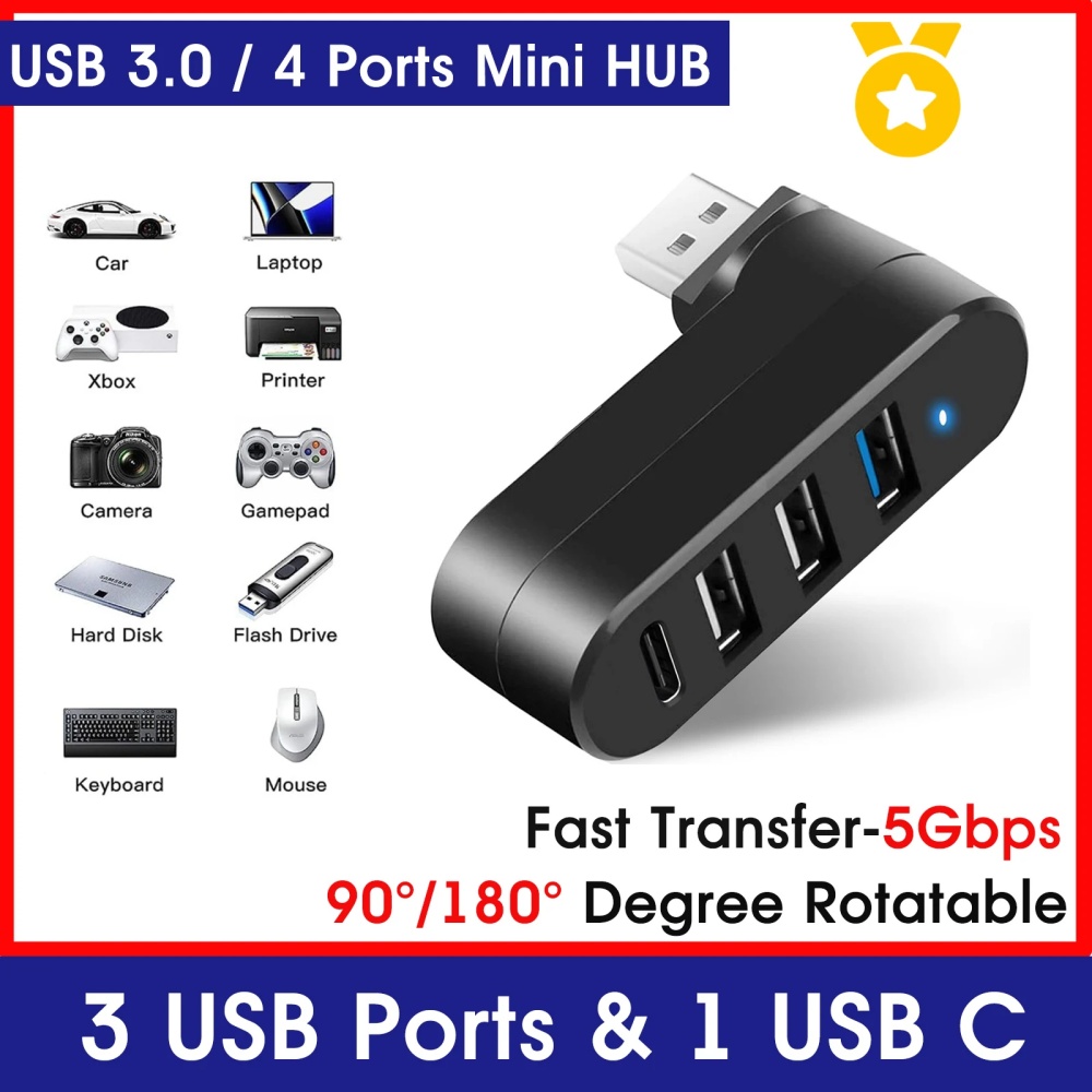 미니 스플리터 4 포트 USB 허브 3.0 박스 회전식 - Laptop Accessories Hub 리뷰 및 가격